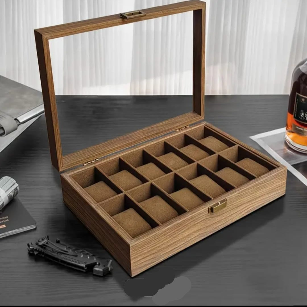 Caja 12 Relojes Acabado Madera