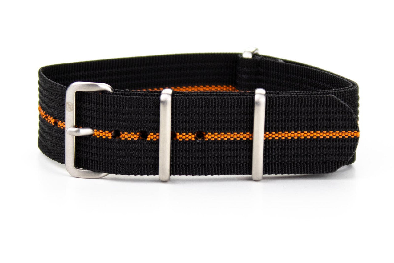 Correa Ribbed NATO Negro con Naranja 22 mm